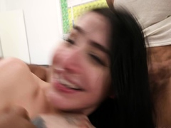 Amateur Brunette Fucks Two Big Cocks Amateur Brunette Fucks Two Big Cocks