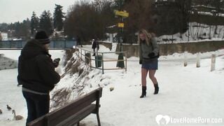 LOVEHOMEPORN Outdoor Winter Fun With A Hot Blonde Chick