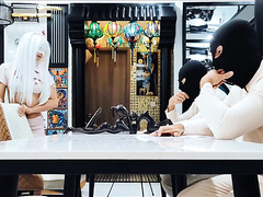 Cute Busty Babe In A Sexy Nurse Costume Entices Her Busy BF Into Fucking Her In Both Holes