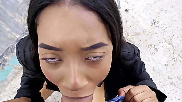 Insolent Young Ebony Devours Tasty Penis In Outdoor POV