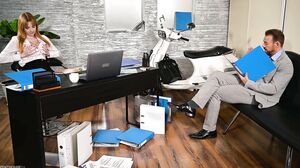 Scarlett Jones Busty Redhead MILF In Lingerie Gets Fucked In Office