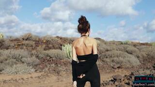 Skinny Russian MILF Taya Vais Strips Naked Outdoor And Shows Tight Body