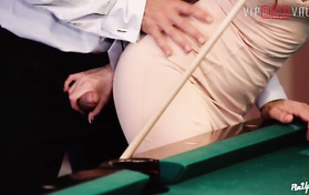 Redhead Wife Takes A Knob On The Billiard Table
